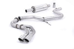 A front view of Milltek Resonated (Quieter) Cat-Back Exhaust System Polished Tips Audi A3 8V 2.0 TDI 184PS MQB 2WD 2012+ with white background
