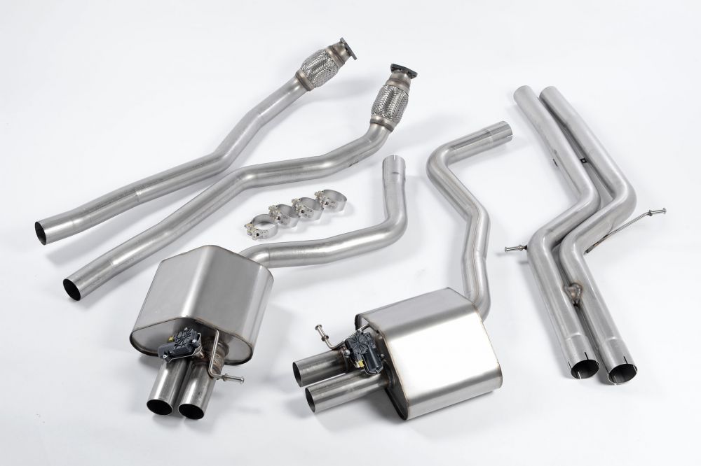 Milltek Sport exhaust system parts for 2013-2018 Audi RS6 C7 4.0 TFSI biturbo quattro inc Performance Edition (part SSXAU365): pipework, silencers and black tailpipe tips (photo 4)