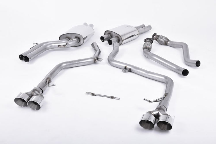 Milltek Sport exhaust system parts for 2011-2016 Audi S5 3.0 TFSI B8.5 Coupé & Cabriolet (part SSXAU409): pipework, silencers and black tailpipe tips