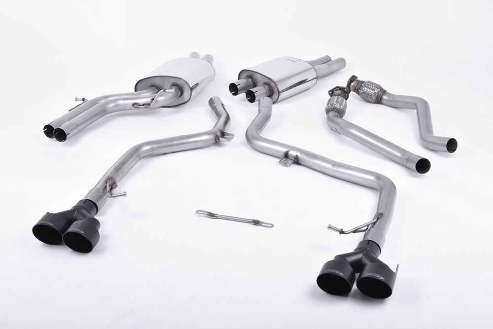 Milltek Sport exhaust system parts for 2011-2016 Audi S5 3.0 TFSI B8.5 Coupé & Cabriolet (part SSXAU411): pipework, silencers and black tailpipe tips