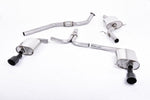 Milltek Sport exhaust system parts for 2008-2011 Audi A4 2.0 TFSI S line B8 Saloon & Avant (part SSXAU436): pipework, silencers and black tailpipe tips