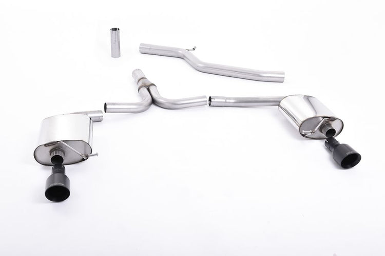 A front view of Milltek Cat-back Exhaust System for Audi A4 B8 3.0 TDi Quattro Saloon & Avant 2008-2016 with white background