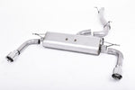 A top view of Milltek Non-Resonated (Louder) Cat-Back Exhaust System Cerakote Black Tips Audi A3 8V 2.0 TFSI Quattro Sedan 2012+ with white background