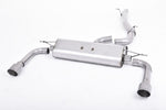 A front view of Milltek Non-Resonated (Louder) Cat-Back Exhaust System Brushed Titanium Tips Audi A3 8V 2.0 TFSI Quattro Sedan 2012+ with white background