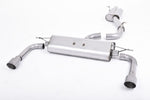 A front view of Milltek Resonated (Quieter) Cat-Back Exhaust System Brushed Titanium Tips Audi A3 8V 2.0 TFSI Quattro Sedan 2012+ with white background
