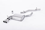 A front view of Milltek Non-Resonated (Louder) Cat-Back Exhaust System Polished Tips Audi A3 8P 2003-2012 with white background