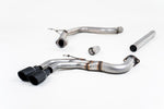 A front view of Milltek Non-Resonated (Louder) Cat-Back Exhaust System Cerakote Black Tips Audi A3 8V 2012+ with white background