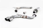 A front view of Milltek Resonated (Quieter) Cat-Back Exhaust System Brushed Titanium Tips Audi A3 8V 2.0 TDI 184PS MQB 2WD 2012+ with white background