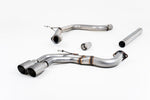 A front view of Milltek Non-Resonated (Louder) Cat-Back Exhaust System Brushed Titanium Tips Audi A3 8V 2012+ with white background