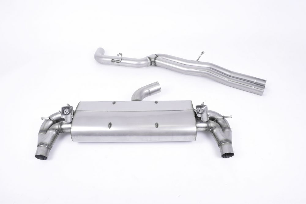 Milltek Sport exhaust system parts for 2015-2017 Audi RS3 Sportback (part SSXAU591): pipework, silencers and polished silver tailpipe tips