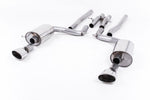 A front view of Milltek Non-Resonated Catback Exhaust System Polished Tips for Audi RS6 2008-2010 with white background