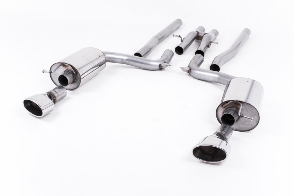 Milltek Sport exhaust system parts for 2008-2010 Audi RS6 C6 5.0 V10 biturbo quattro (part SSXAU602): pipework, silencers and black tailpipe tips