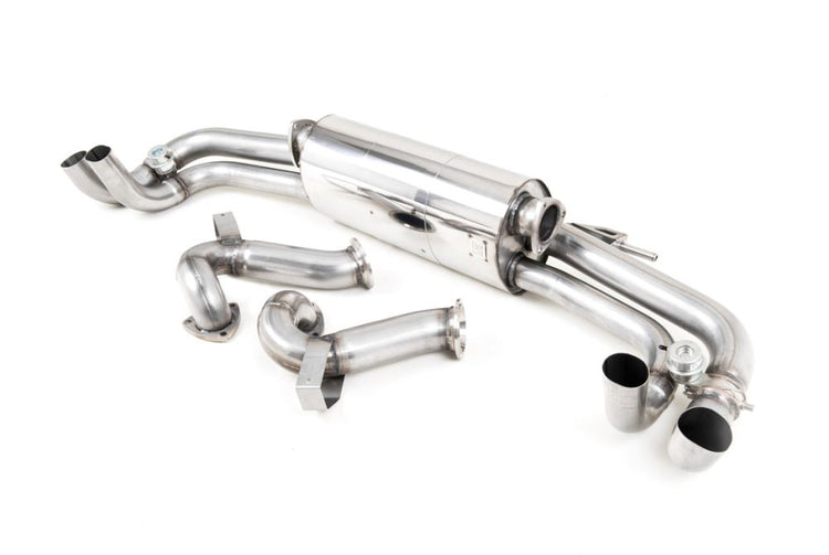 A front view of Milltek Valved Cat-back Exhaust System w/ OE Tips Audi R8 4S 2015-2019 with white background