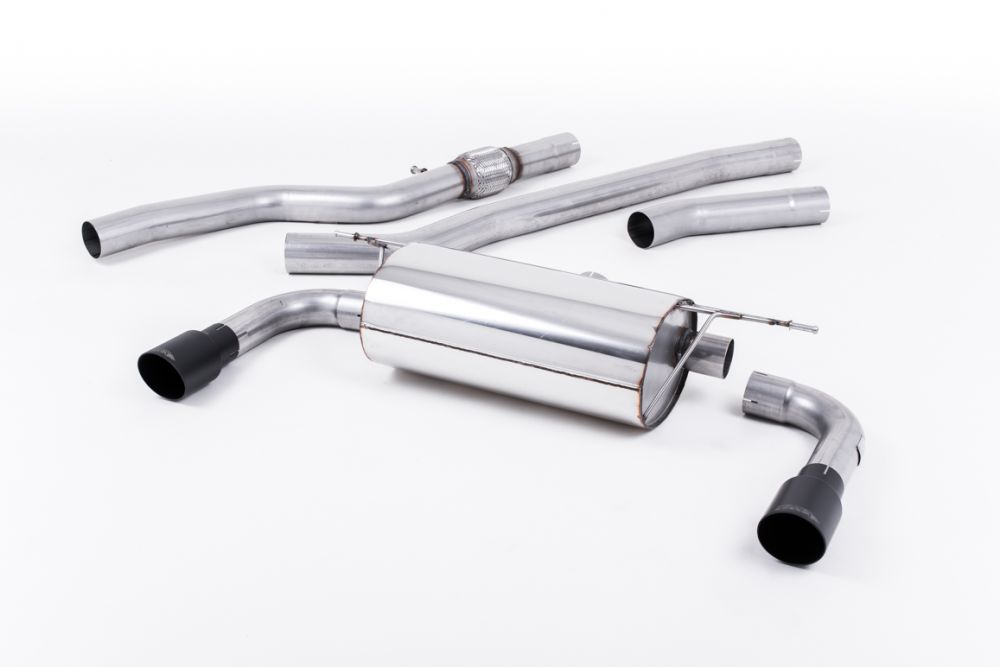 Milltek Sport exhaust system parts for 2014-2016 BMW 4 Series F32 428i Coupé (part SSXBM1014): pipework, silencers and black tailpipe tips