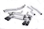 Milltek Sport exhaust system parts for 2016-2018 BMW 2 Series M2 Coupé (part SSXBM1034): pipework, silencers and black tailpipe tips