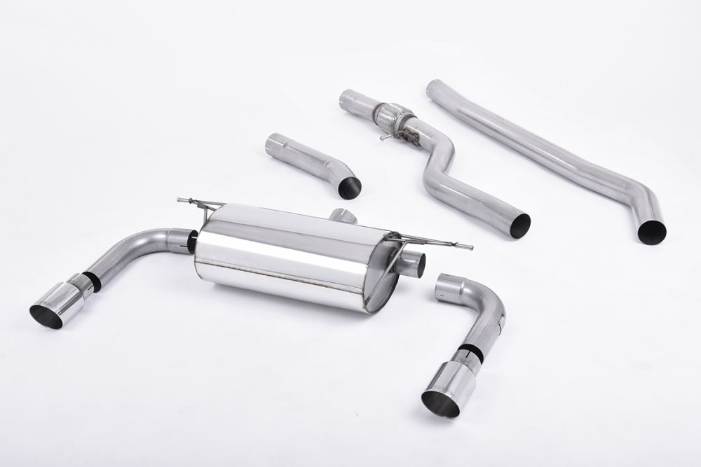 Milltek Sport exhaust system parts for 2012-2015 BMW 3 Series F30 328i M Sport Automatic (part SSXBM962): pipework, silencers and polished silver tailpipe tips