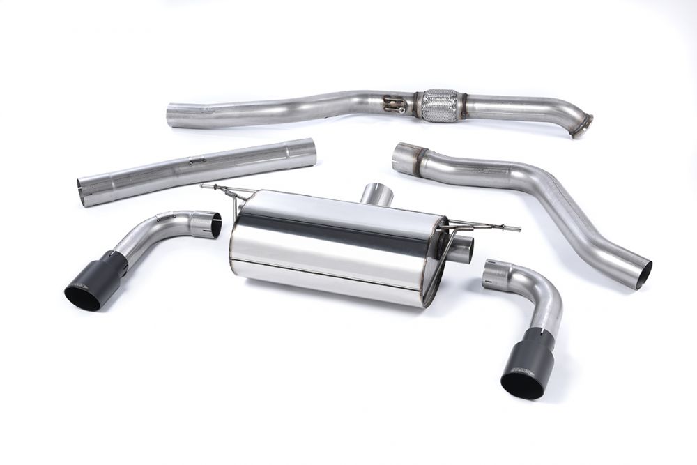 Milltek Sport exhaust system parts for 2014-2015 BMW 2 Series M235i Coupé (part SSXBM988): pipework, silencers and polished silver tailpipe tips
