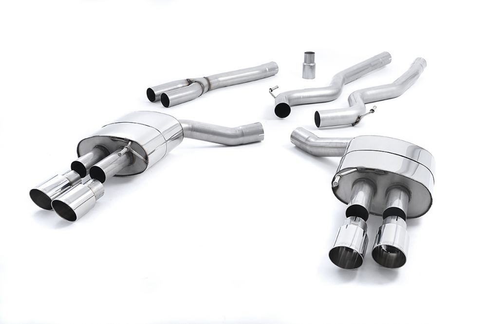 Milltek Sport exhaust system parts for 2015-2018 Ford Mustang 2.3 EcoBoost (part SSXFD178): pipework, silencers and black tailpipe tips