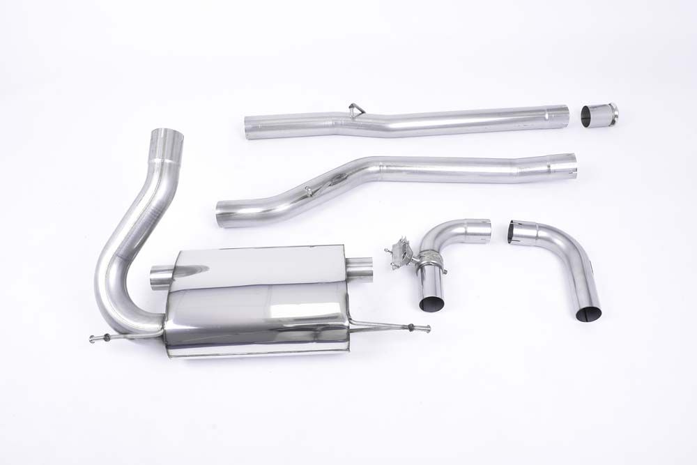 Milltek Sport exhaust system parts for 2016-2018 Ford Focus Mk3 RS 2.3-litre EcoBoost 4wd 5-Door Hatchback (part SSXFD254): pipework, silencers and polished silver tailpipe tips