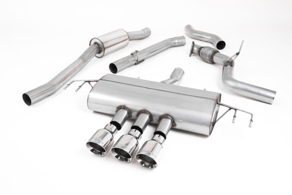 Milltek Sport exhaust system parts for 2017-2022 Honda Civic Type R FK8 2.0 i-VTEC (part SSXHO247): pipework, silencers and black tailpipe tips