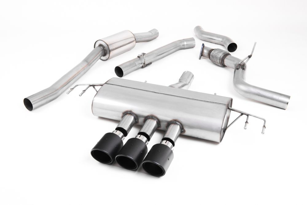 Milltek Sport exhaust system parts for 2017-2022 Honda Civic Type R FK8 2.0 i-VTEC (part SSXHO249): pipework, silencers and black tailpipe tips