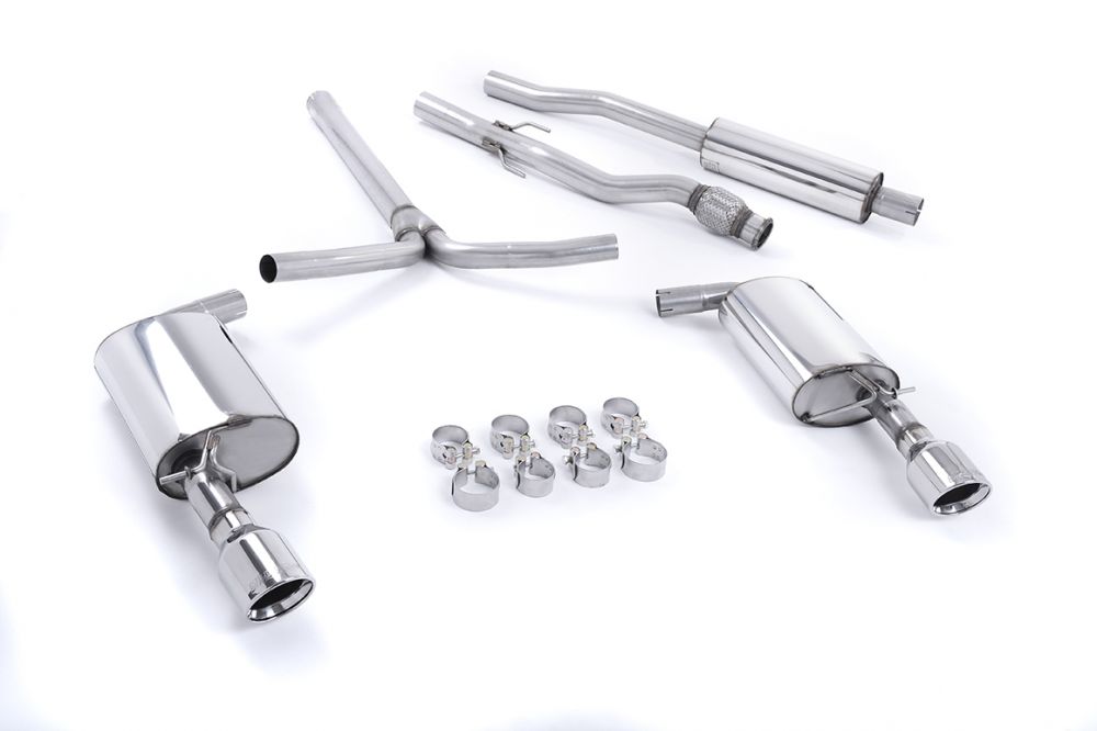 Milltek Sport exhaust system parts for 2007-2014 MINI Mk2 Cooper S Clubman 1.6i Turbo (part SSXM020): pipework, silencers and polished silver tailpipe tips