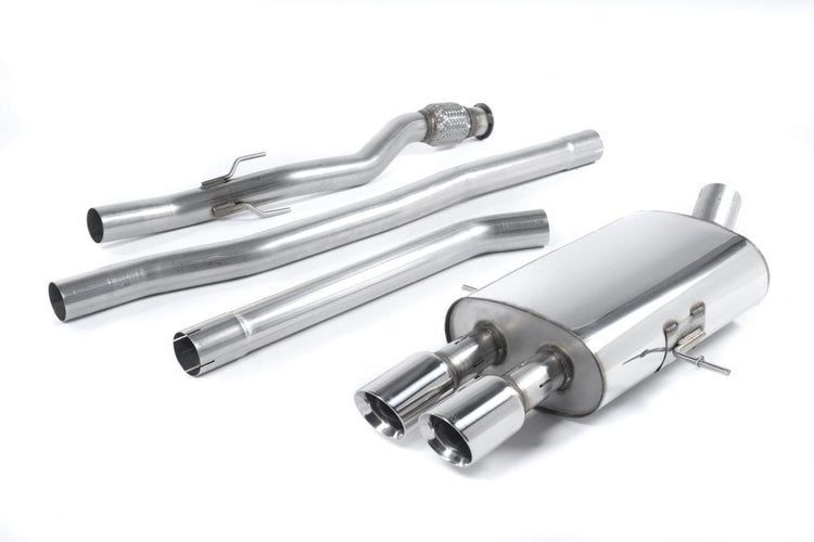 Milltek Sport exhaust system parts for 2011-2015 MINI Mk2 Cooper S Coupé (part SSXM025): pipework, silencers and polished silver tailpipe tips