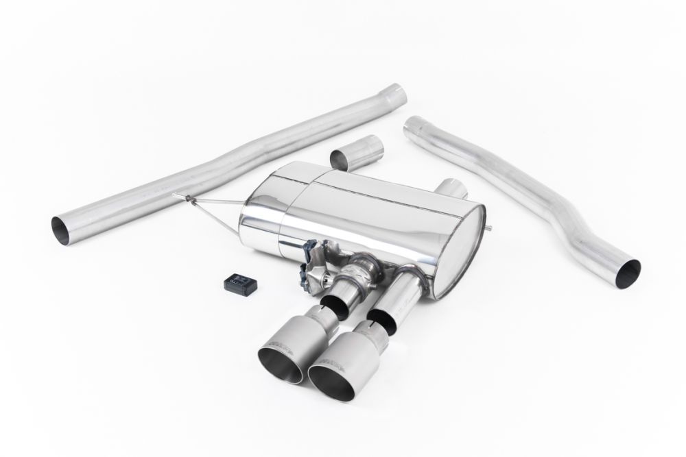 Milltek Sport exhaust system parts for 2014+ MINI Mk3 Mini Cooper S 2.0 Turbo (part SSXM442): pipework, silencers and black tailpipe tips