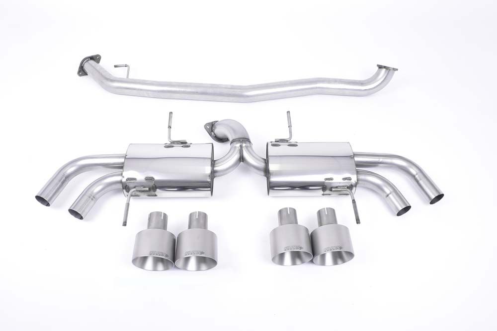 Milltek Sport exhaust system parts for 2009-2015 Nissan GT-R R35 (part SSXNI007): pipework, silencers and polished silver tailpipe tips