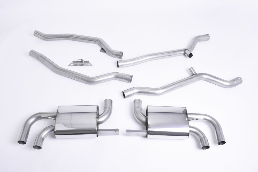 Milltek Sport exhaust system parts for 2010-2014 Porsche Cayenne 958 Turbo 4.8 V8 (part SSXPO108): pipework, silencers and polished silver tailpipe tips
