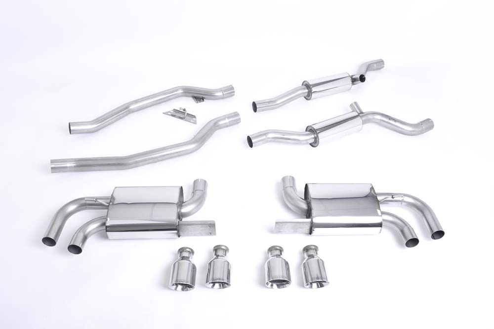 Milltek Sport exhaust system parts for 2010-2014 Porsche Cayenne 958 Turbo 4.8 V8 (part SSXPO111): pipework, silencers and polished silver tailpipe tips
