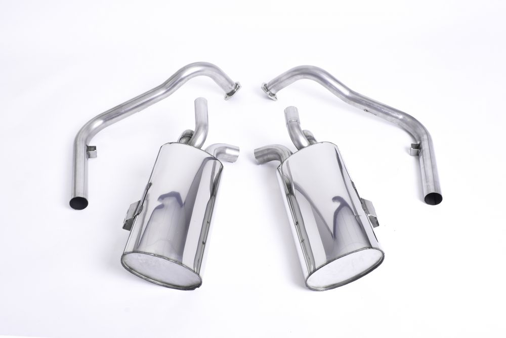Milltek Sport exhaust system parts for 2009-2013 Porsche Cayman S 3.4 987 Gen2 (part SSXPO116): pipework, silencers and polished silver tailpipe tips