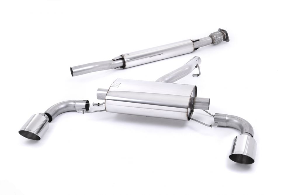 Milltek Sport exhaust system parts for 2012-2021 Subaru BRZ 2.0-litre (part SSXSB030): pipework, silencers and polished silver tailpipe tips