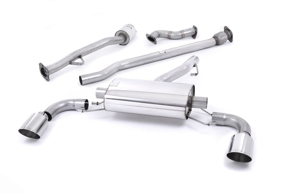 Milltek Sport exhaust system parts for 2012-2021 Subaru BRZ 2.0-litre (part SSXSB031): pipework, silencers and polished silver tailpipe tips