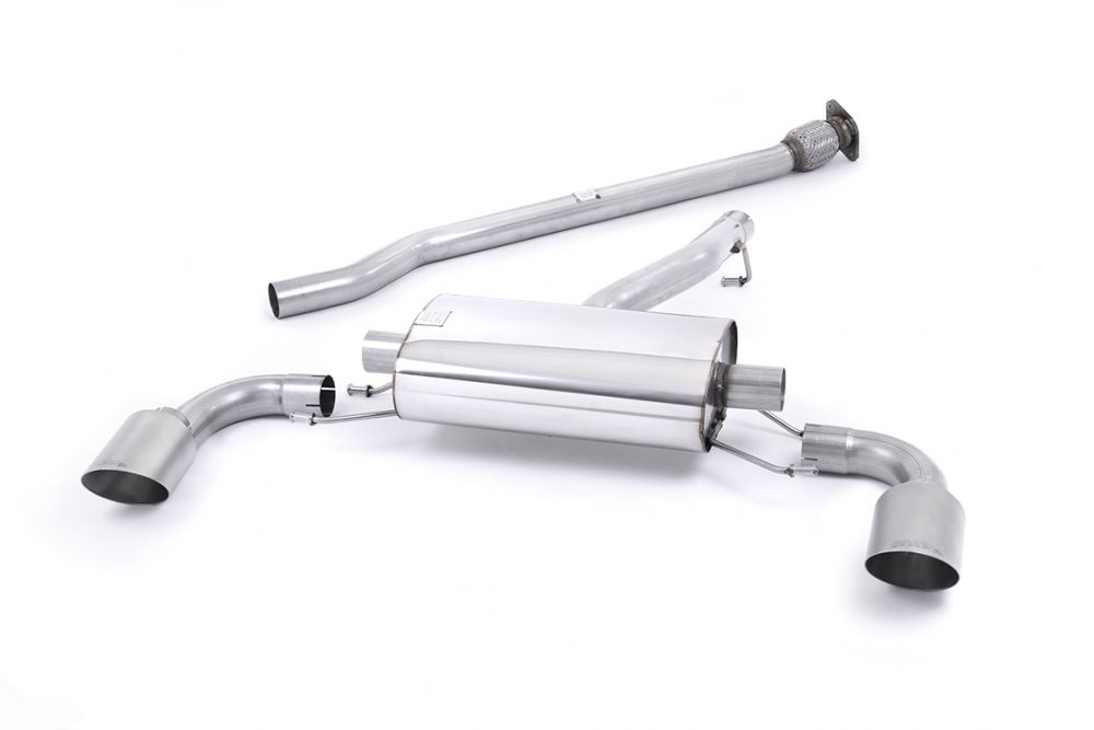 Milltek Sport exhaust system parts for 2012-2021 Toyota GT86 2.0 litre (part SSXSB034): pipework, silencers and polished silver tailpipe tips