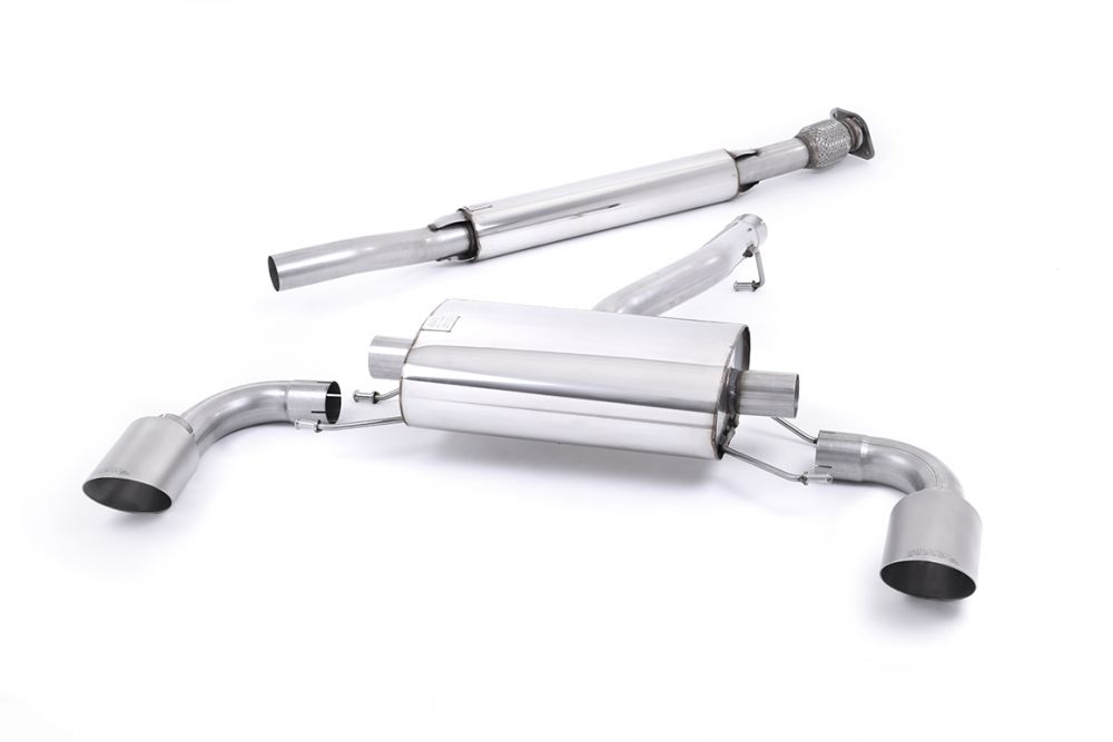 Milltek Sport exhaust system parts for 2022+ Subaru BRZ 2.4 Litre (part SSXSB037): pipework, silencers and polished silver tailpipe tips