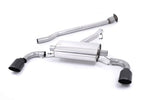 Milltek Sport exhaust system parts for 2012-2021 Toyota GT86 2.0 litre (part SSXSB042): pipework, silencers and black tailpipe tips