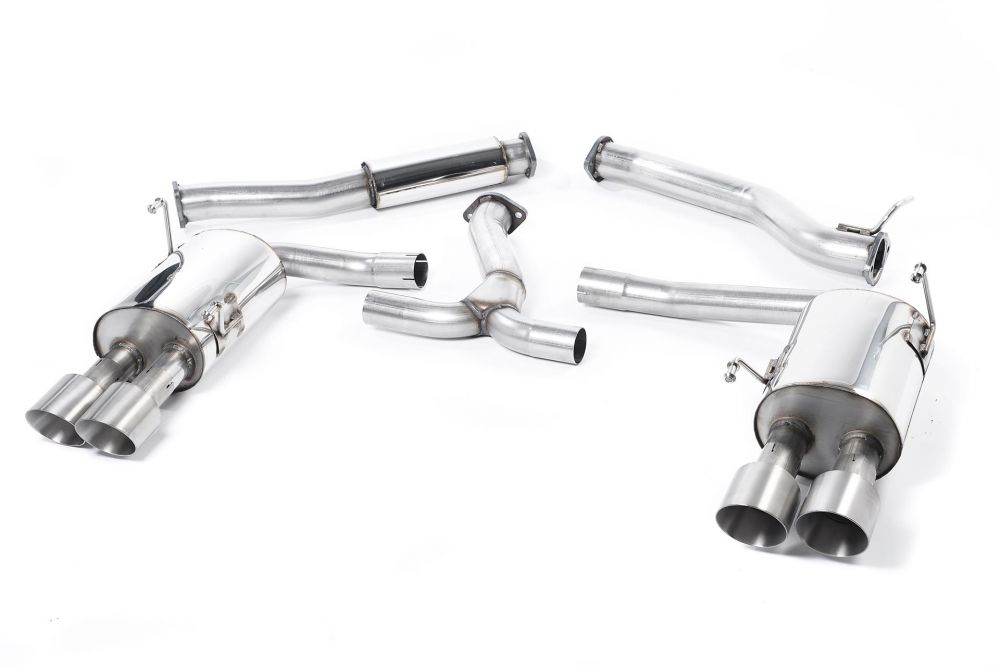 Milltek Sport exhaust system parts for 2014-2021 Subaru Impreza STi & WRX STI Saloon / Sedan (part SSXSB045): pipework, silencers and polished silver tailpipe tips