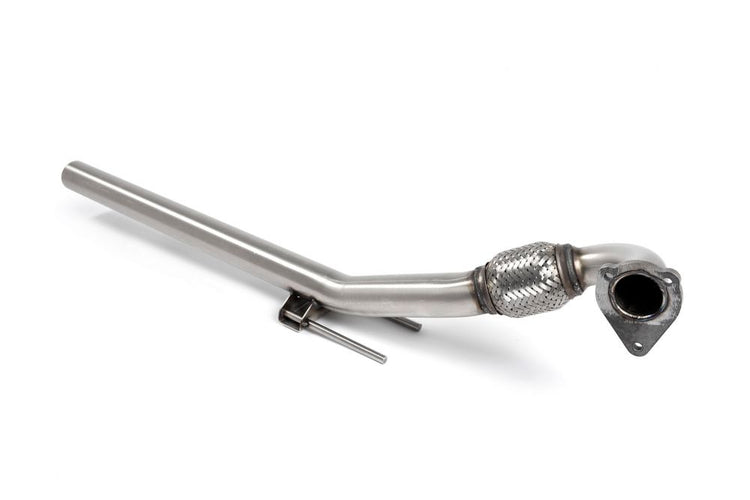 A front view of Milltek 2.5" Large Bore Downpipe w/ Catalyst Delete Pipe for Milltek Catback Volkswagen Bora / Golf Mk4 1997-2005 with white background