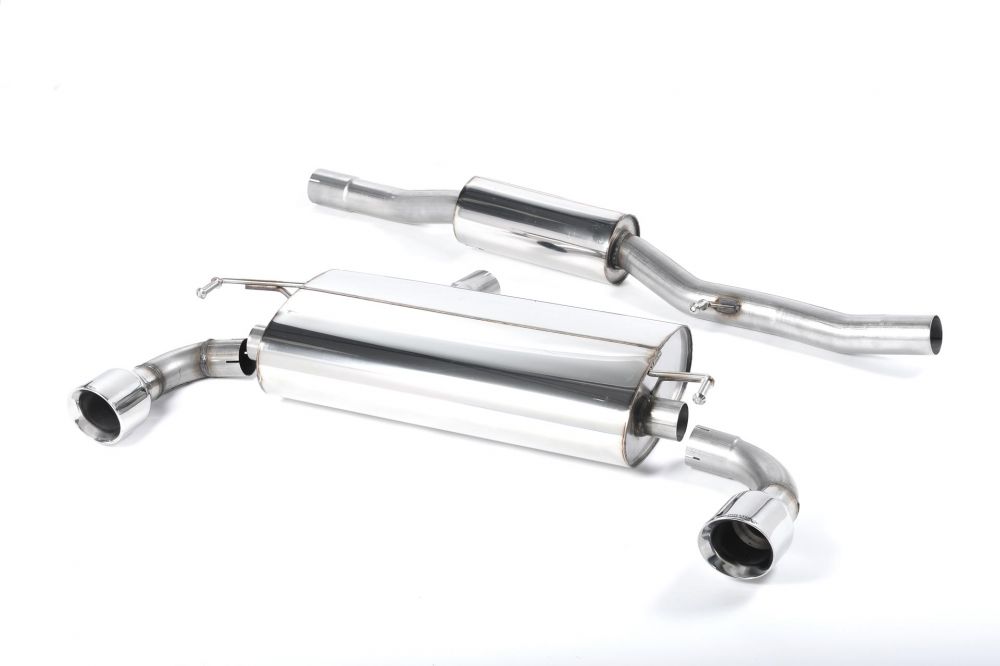 Milltek Sport exhaust system parts for 2002-2005 Volkswagen Golf Mk4 R32 3.2 V6 4WD (part SSXVW137): pipework, silencers and polished silver tailpipe tips