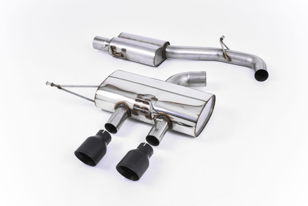 Milltek Sport exhaust system parts for 2009-2013 Volkswagen Golf Mk6 R 2.0 TFSI 270PS (part SSXVW220): pipework, silencers and black tailpipe tips