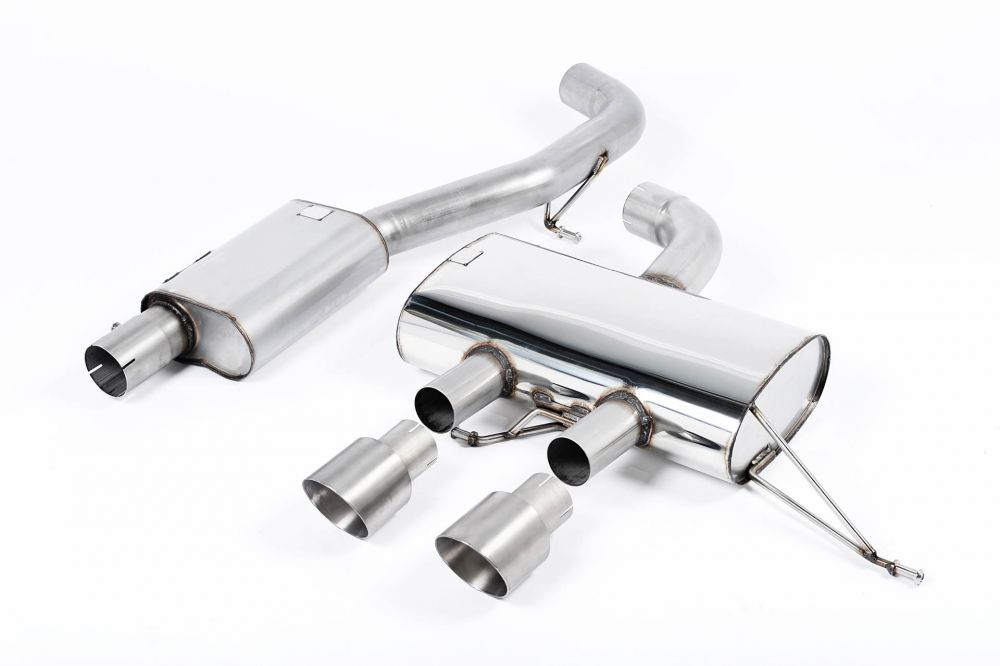Milltek Sport exhaust system parts for 2009-2013 Volkswagen Golf Mk6 R 2.0 TFSI 270PS (part SSXVW222): pipework, silencers and black tailpipe tips