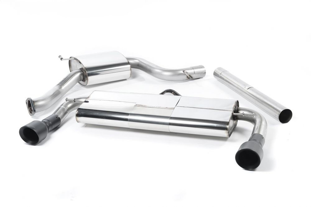 Milltek Sport exhaust system parts for 2013-2016 Volkswagen Golf MK7 GTi (part SSXVW226): pipework, silencers and black tailpipe tips