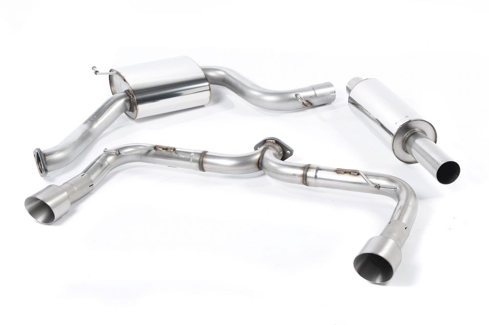 Milltek Sport exhaust system parts for 2013-2016 Volkswagen Golf MK7 GTi (part SSXVW228): pipework, silencers and polished silver tailpipe tips