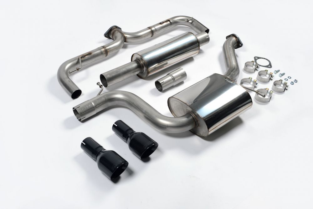 Milltek Sport exhaust system parts for 2013-2016 Volkswagen Golf MK7 GTi (part SSXVW229): pipework, silencers and black tailpipe tips