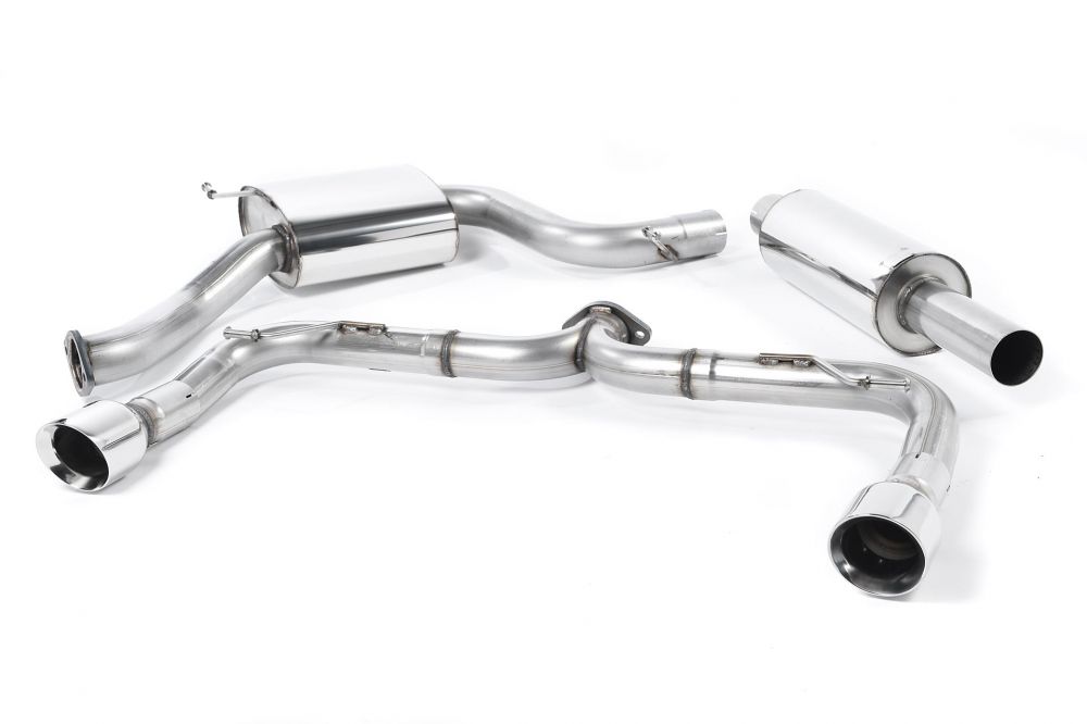 Milltek Sport exhaust system parts for 2013-2016 Volkswagen Golf MK7 GTi (part SSXVW230): pipework, silencers and black tailpipe tips
