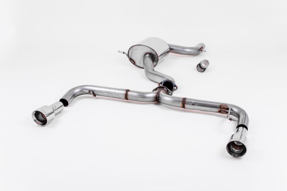 Milltek Sport exhaust system parts for 2009-2013 Volkswagen Golf Mk6 GTi 2.0 TSI 210PS (part SSXVW248): pipework, silencers and black tailpipe tips