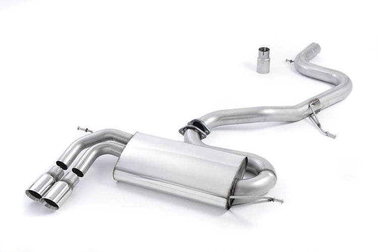 A front view of Milltek Non-Resonated (Louder) Cat-Back Exhaust System w/ Rear Silencer Jet Polished Tips Audi A3 8P 2003-2012 with white background