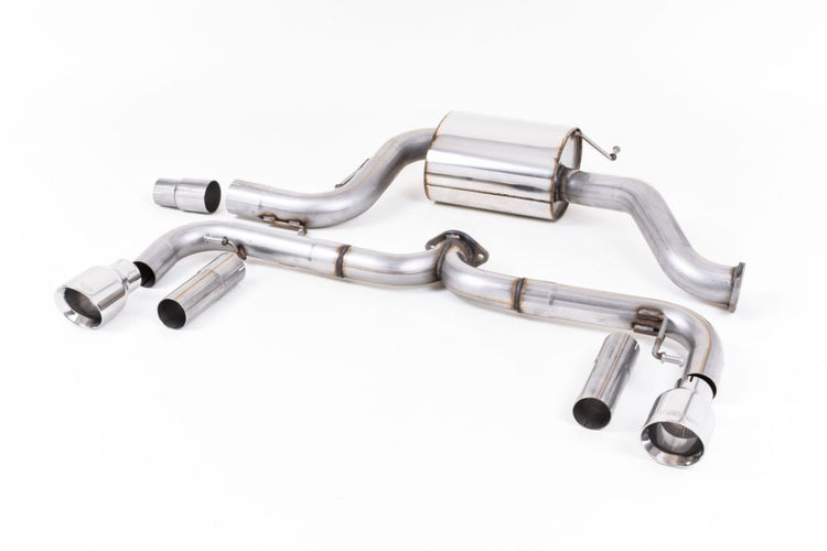 Milltek Sport exhaust system parts for 2011-2015 Volkswagen Beetle 2.0 TSI (part SSXVW343): pipework, silencers and polished silver tailpipe tips