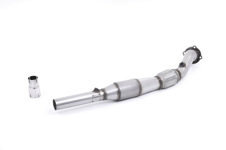 A front view of Milltek 3" Large Bore Downpipe w/ Hi-Flow Sports Catalyst for OE Catback Skoda Octavia 1U 1996-2010 with white background